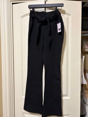 High-Rise Tie-Waist Black Wide-Leg Pants